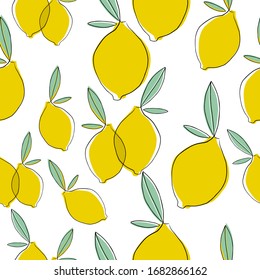 Seamless pattern with isolated lemons in cartoon style. Fruit design