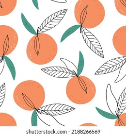 Seamless pattern with isolated oranges. Textile design with orange fruit illustration. Modern art.