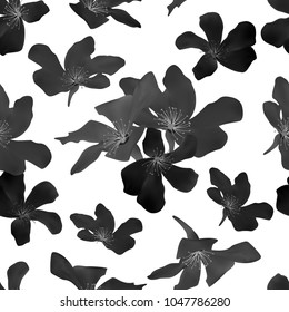 Seamless pattern with isolated tropical black flowers Beautiful blossom plants illustration on white background Vector