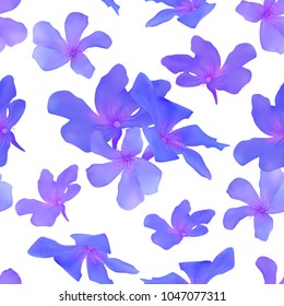 Seamless pattern with isolated tropical blue flowers Beautiful blossom plants illustration on white background Vector