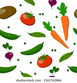
Seamless pattern: isolated vegetables on a white background. flat vector. illustration