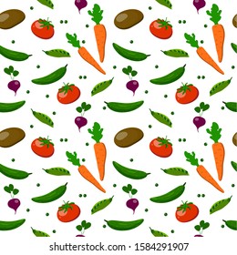 
Seamless pattern: isolated vegetables on a white background. flat vector