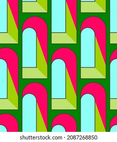 Seamless pattern isometric arches pink green bright vector