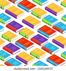 Seamless pattern with isometric books. Education or bookstore background in flat design style.
