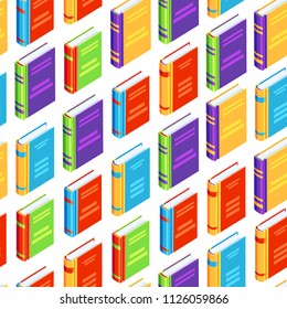 Seamless pattern with isometric books. Education or bookstore background in flat design style.