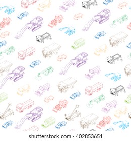 seamless pattern with isometric icons of special equipment and machines