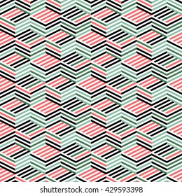 Seamless pattern with isometric lines. Background of geometric shapes. Colorful mosaic pattern. Simple three-dimensional ornament. Abstract graphic structure. Textile print with the illusion of a cube