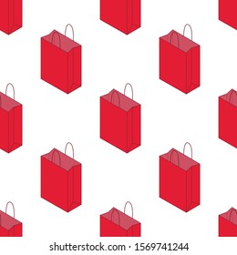Seamless pattern with isometric paper bag isolated on white background. Vector illustration