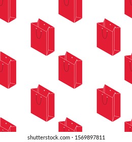 Seamless pattern with isometric paper bag isolated on white background. Vector illustration