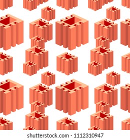 Seamless pattern with isometric profiled blocks chaotically placed on a white background. Vector illustration