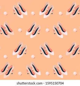 Seamless pattern with isometric shoes heels. Stylish classic women footwear in nude beige shades on peach color