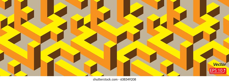 Seamless pattern in isometric style. Yellow, orange, brown color  Abstract 3D background vector illustration