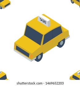 Seamless pattern isometric taxi car with white background