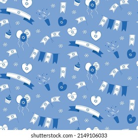 Seamless pattern of Israel flags for holiday celebration. Happy Independence Day. 