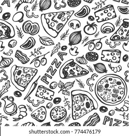 Seamless pattern. Italian food. Pizza