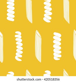 Seamless pattern with italian pasta elements. Repeated food background. Kitchen surface design for napkins, kitchen towels, wrapping paper, wallpaper 