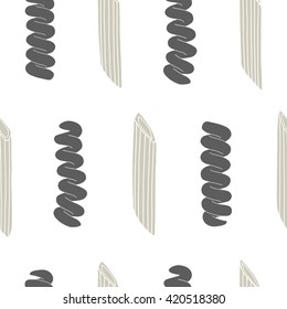 Seamless pattern with italian pasta elements on white background. Kitchen surface design for napkins, kitchen towels, wrapping paper, wallpaper 