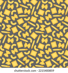 nahtloses Muster mit italienischer Pasta, Makkaroni, Farfalle, Penne und Ravioli, ideal für Umhüllungen, Textilien, Tapeten, Grußkartengrafik - Vektorgrafik