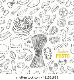 Seamless pattern with Italian pasta. Vector  illustration for your design