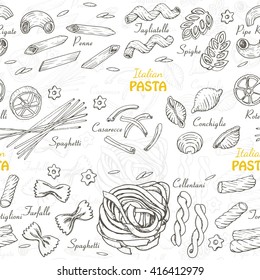 Seamless pattern with Italian pasta. Vector  illustration for your design