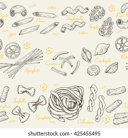 Seamless pattern with Italian pasta. Vector  illustration for your design