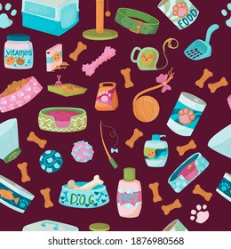 seamless pattern of items for animals. Accessories for pets. An element from a set of doodles drawn by hand. Isolated illustration on a white background.