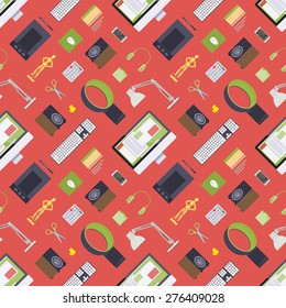 Seamless pattern with items from the digital artist workplace. The layout is fully editable