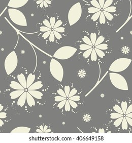 Seamless pattern with ivory flowers on grey background can be used for design fabric, greeting cards, covers, linen, tile and more creative designs.