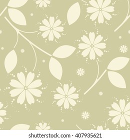 Seamless pattern with ivory flowers on light green background can be used for design fabric, greeting cards, covers, linen, tile and more creative designs.