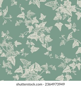 Seamless pattern with ivy leaves. Simple floral background. Herbal natural prints. Silhouette.