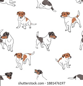 
Seamless pattern with Jack Russell terriers. Set of funny dogs. Vector illustration.