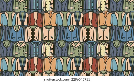 Seamless pattern with jacket on dark background. 