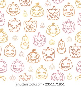 Seamless pattern of Jack-o-Lanterns outline on transparent background