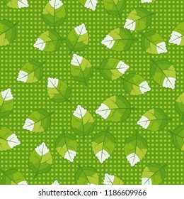Seamless pattern of jagged leaves arranged against a background of rows of small squares.