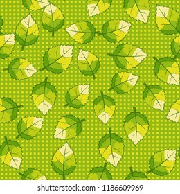 Seamless pattern of jagged leaves arranged against a background of rows of small squares.