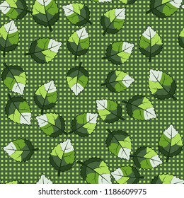 Seamless pattern of jagged leaves arranged against a background of rows of small squares.
