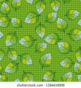 Seamless pattern of jagged leaves arranged against a background of rows of small squares.