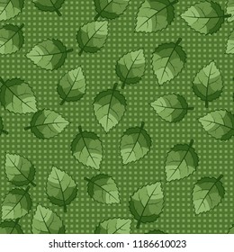 Seamless pattern of jagged leaves arranged against a background of rows of small squares.