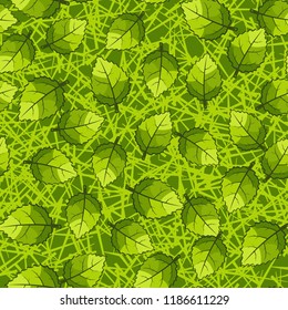A seamless pattern of jagged leaves arranged against a background of random straight lines.