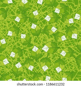 A seamless pattern of jagged leaves arranged against a background of random straight lines.