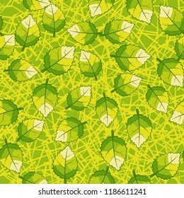 A seamless pattern of jagged leaves arranged against a background of random straight lines.