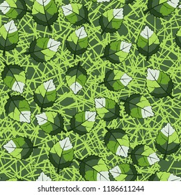 A seamless pattern of jagged leaves arranged against a background of random straight lines.