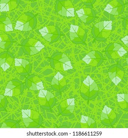 A seamless pattern of jagged leaves arranged against a background of random straight lines.