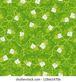 A seamless pattern of jagged leaves arranged against a background of five-pointed flower-stars.