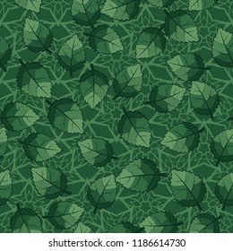 A seamless pattern of jagged leaves arranged against a background of five-pointed flower-stars.