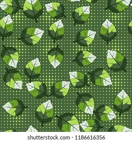 A seamless pattern of jagged leaves arranged against a background of rows of small five-pointed stars.