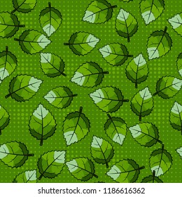 A seamless pattern of jagged leaves arranged against a background of rows of small five-pointed stars.