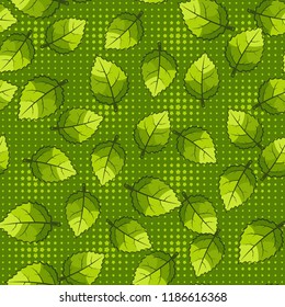 A seamless pattern of jagged leaves arranged against a background of rows of small five-pointed stars.