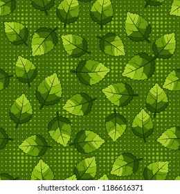 A seamless pattern of jagged leaves arranged against a background of rows of small five-pointed stars.