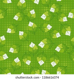 A seamless pattern of jagged leaves arranged against a background of rows of small five-pointed stars.